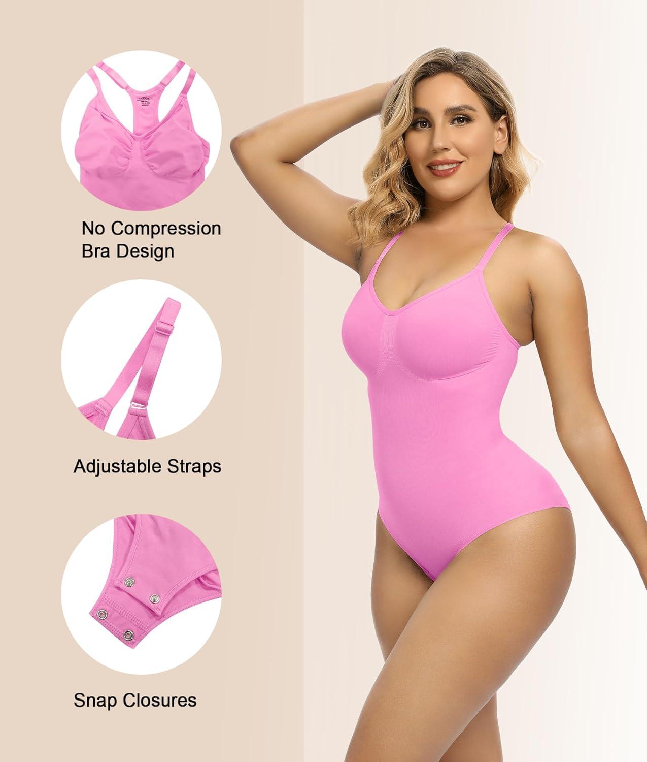 imageSHAPERX Bodysuit for Women Tummy Control Shapewear Racerback Seamless Body Shaper Tank TopPink