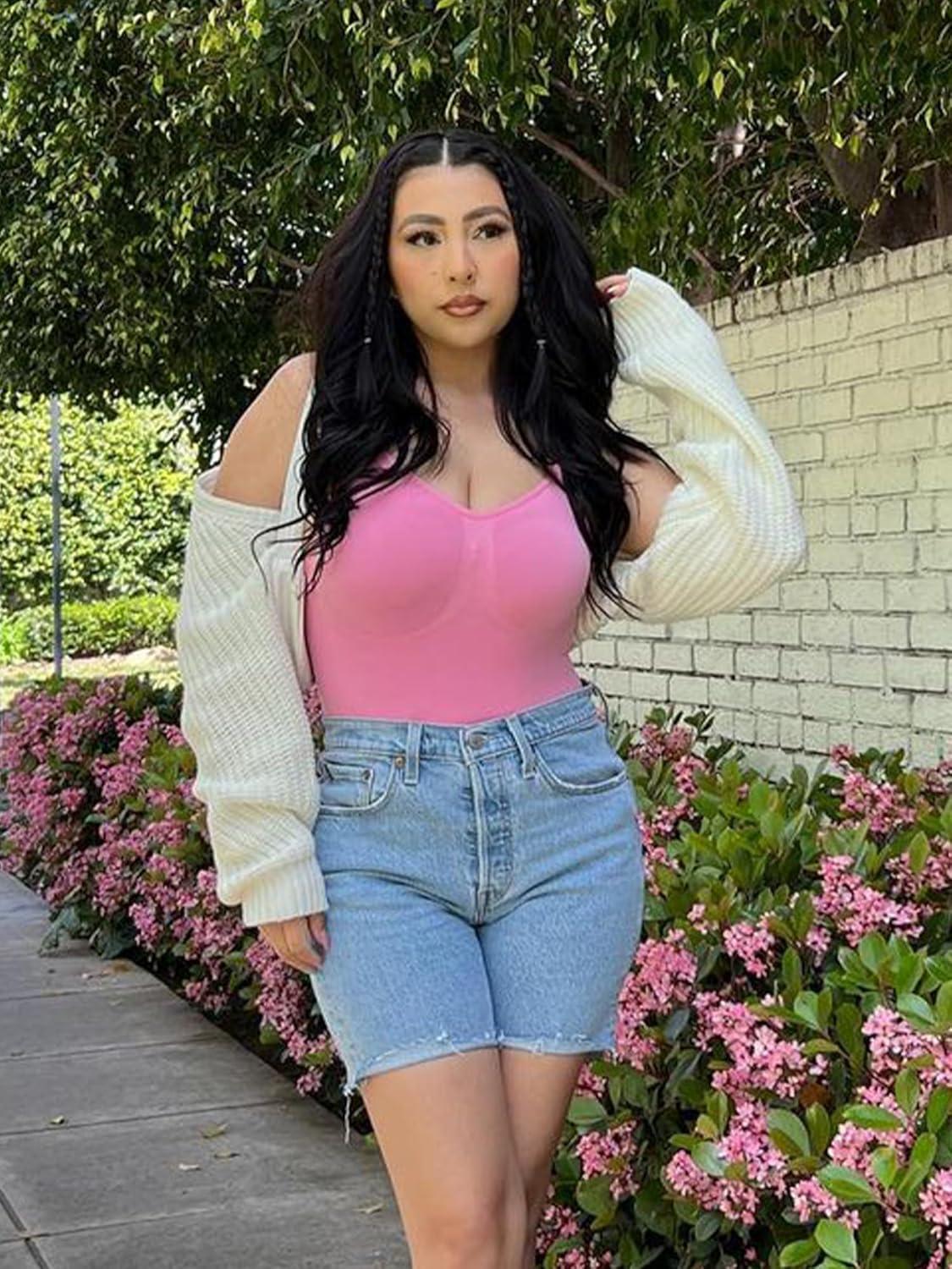 imageSHAPERX Bodysuit for Women Tummy Control Shapewear Racerback Seamless Body Shaper Tank TopPink