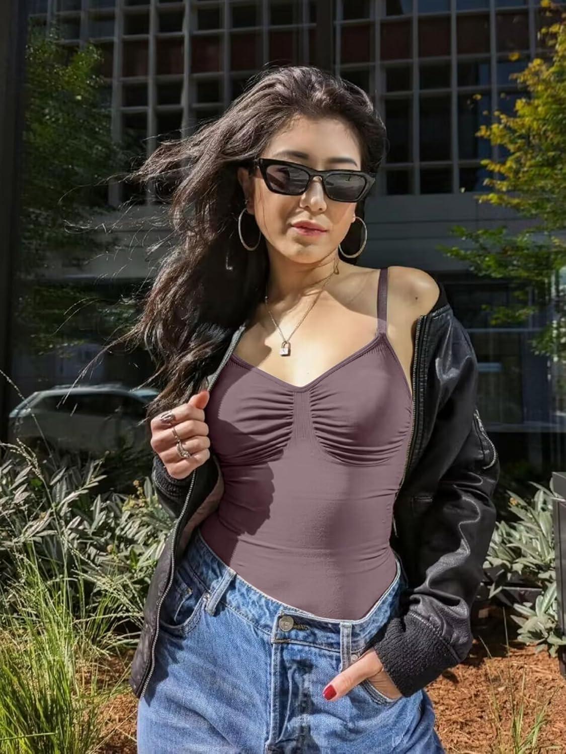 imageSHAPERX Bodysuit for Women Tummy Control Shapewear Racerback Seamless Body Shaper Tank TopUmber