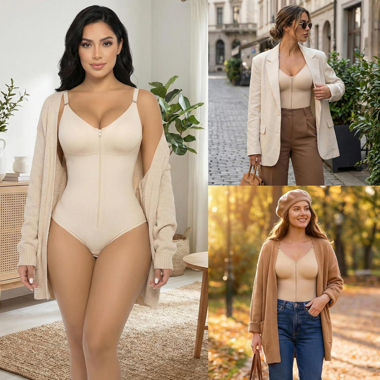 imageSHAPERX Womens Fajas Colombianas Tummy Control Shapewear for Women Postpartum Body Shaper with Zipper and HooksBeige