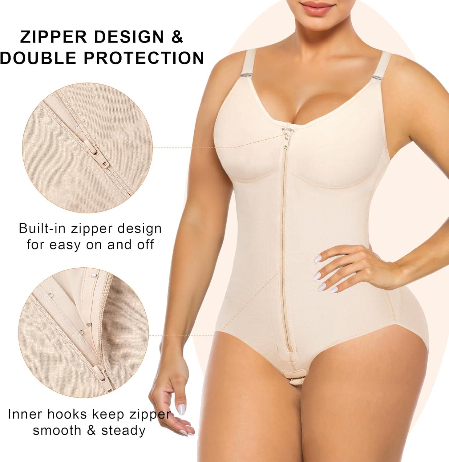 imageSHAPERX Womens Fajas Colombianas Tummy Control Shapewear for Women Postpartum Body Shaper with Zipper and HooksBeige