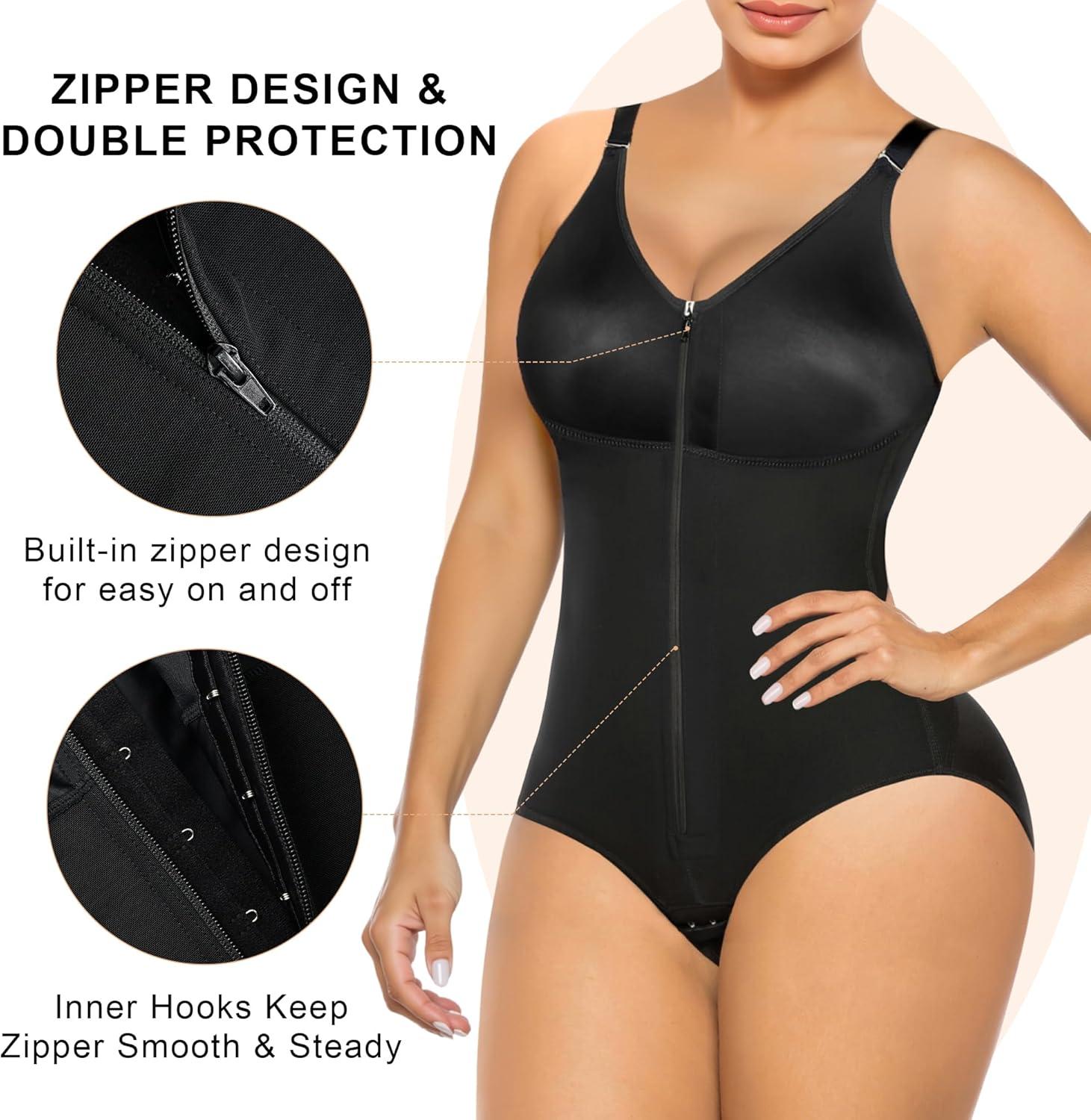 imageSHAPERX Womens Fajas Colombianas Tummy Control Shapewear for Women Postpartum Body Shaper with Zipper and HooksBlack