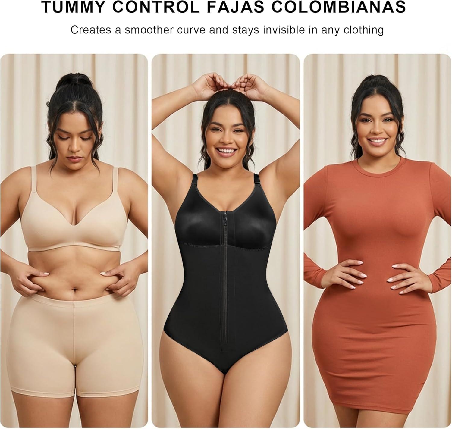 imageSHAPERX Womens Fajas Colombianas Tummy Control Shapewear for Women Postpartum Body Shaper with Zipper and HooksBlack
