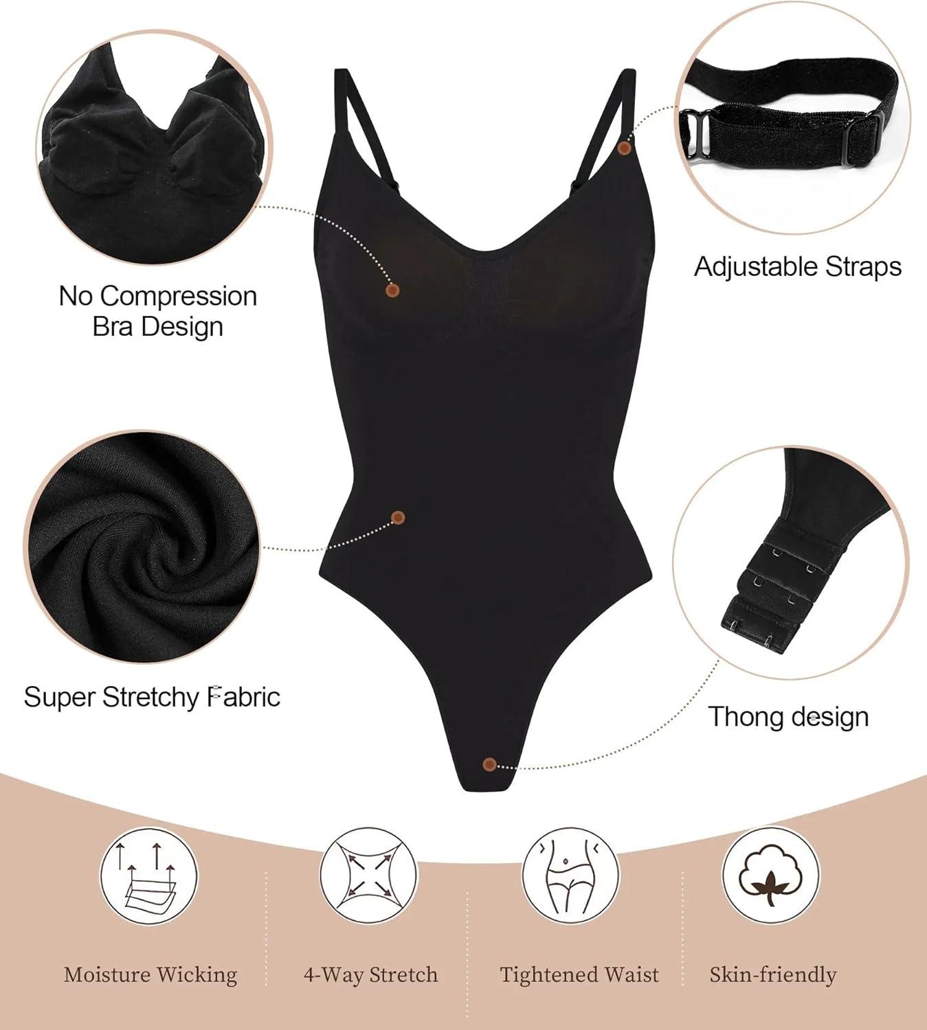 imageSHAPERX Womens Seamless Shapewear Bodysuit Tummy Control Body Shaper Waist Snatching Body Suit1black Thong