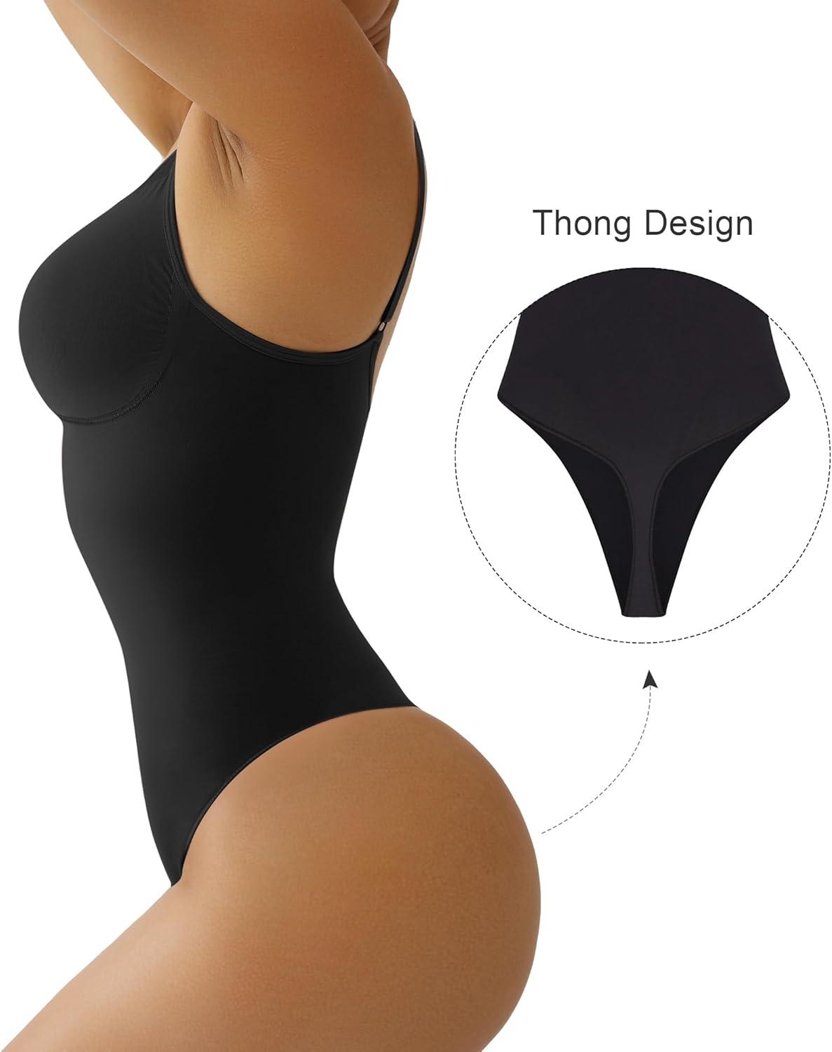 imageSHAPERX Womens Seamless Shapewear Bodysuit Tummy Control Body Shaper Waist Snatching Body Suit1black Thong