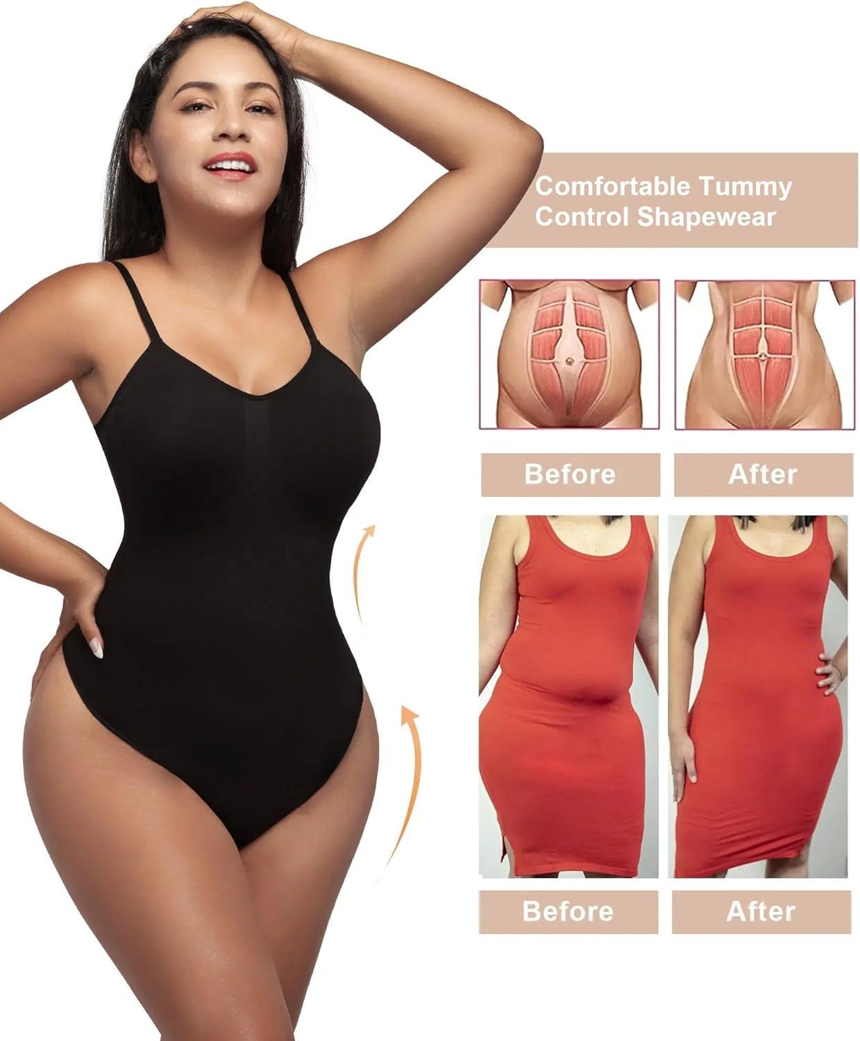 imageSHAPERX Womens Seamless Shapewear Bodysuit Tummy Control Body Shaper Waist Snatching Body Suit1black Thong