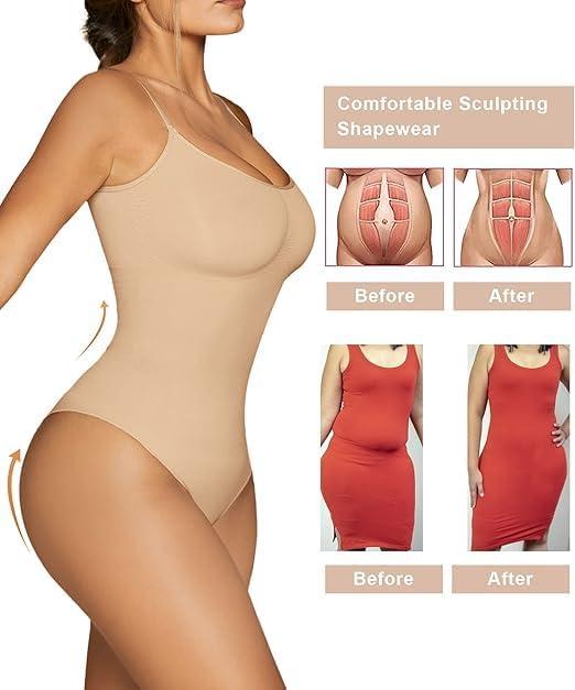 imageSHAPERX Womens Seamless Shapewear Bodysuit Tummy Control Body Shaper Waist Snatching Body SuitBeige Brief