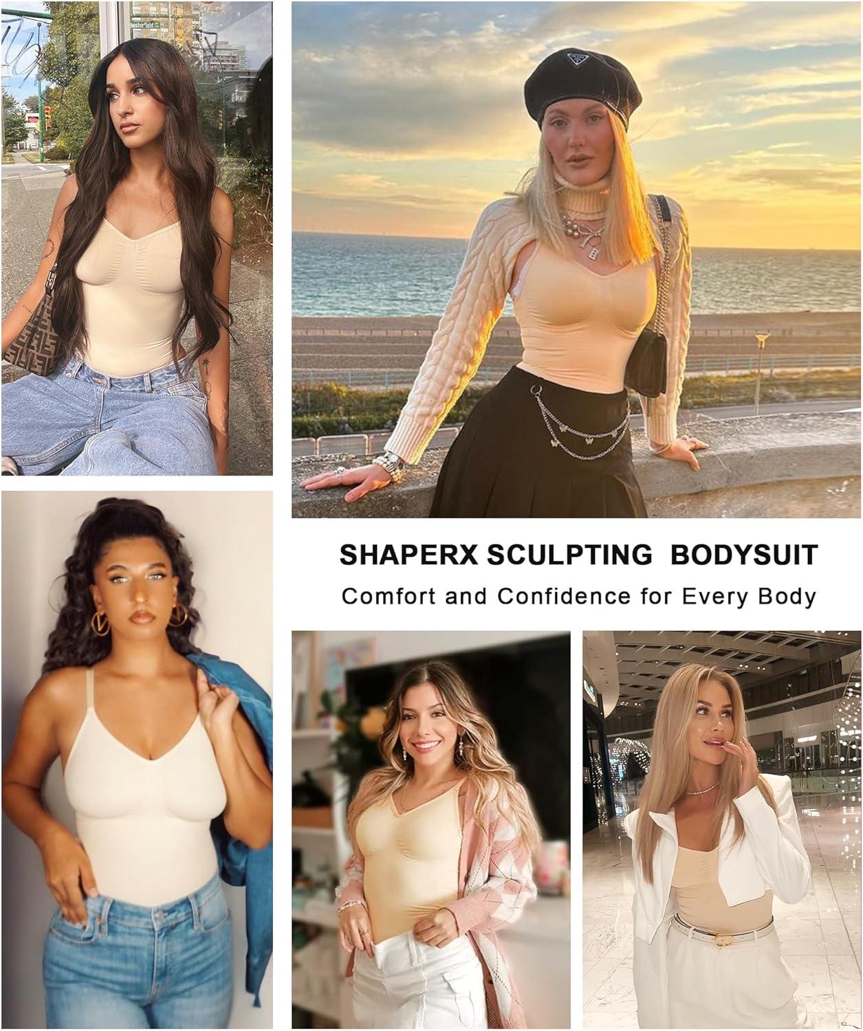 imageSHAPERX Womens Seamless Shapewear Bodysuit Tummy Control Body Shaper Waist Snatching Body SuitBeige Thong