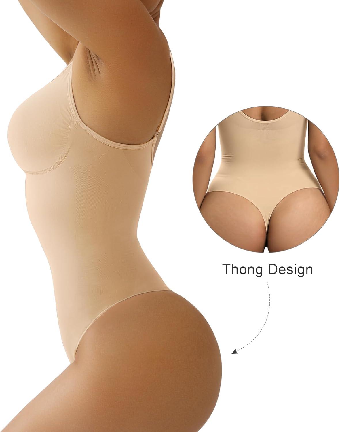 imageSHAPERX Womens Seamless Shapewear Bodysuit Tummy Control Body Shaper Waist Snatching Body SuitBeige Thong