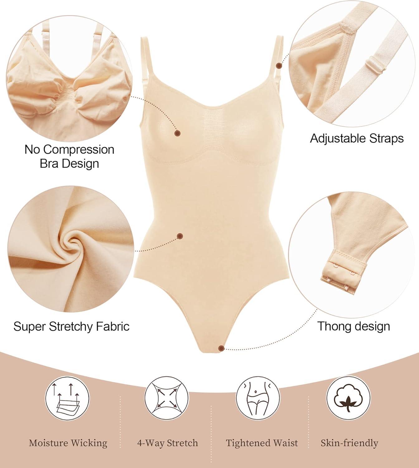 imageSHAPERX Womens Seamless Shapewear Bodysuit Tummy Control Body Shaper Waist Snatching Body SuitBeige Thong