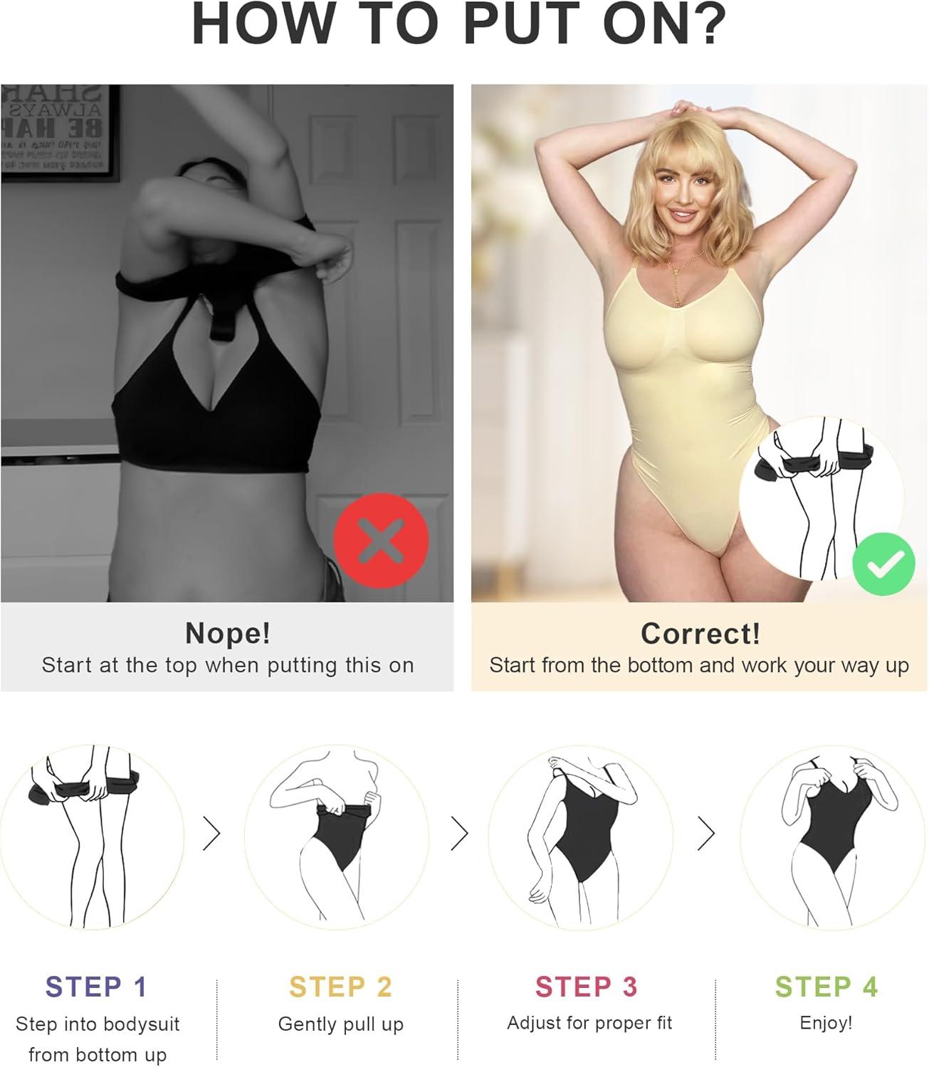 imageSHAPERX Womens Seamless Shapewear Bodysuit Tummy Control Body Shaper Waist Snatching Body SuitBeige Thong