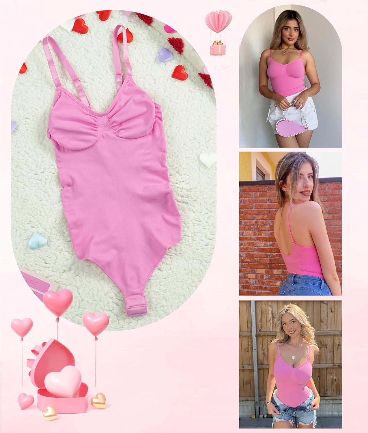 imageSHAPERX Womens Seamless Shapewear Bodysuit Tummy Control Body Shaper Waist Snatching Body SuitPink Thong