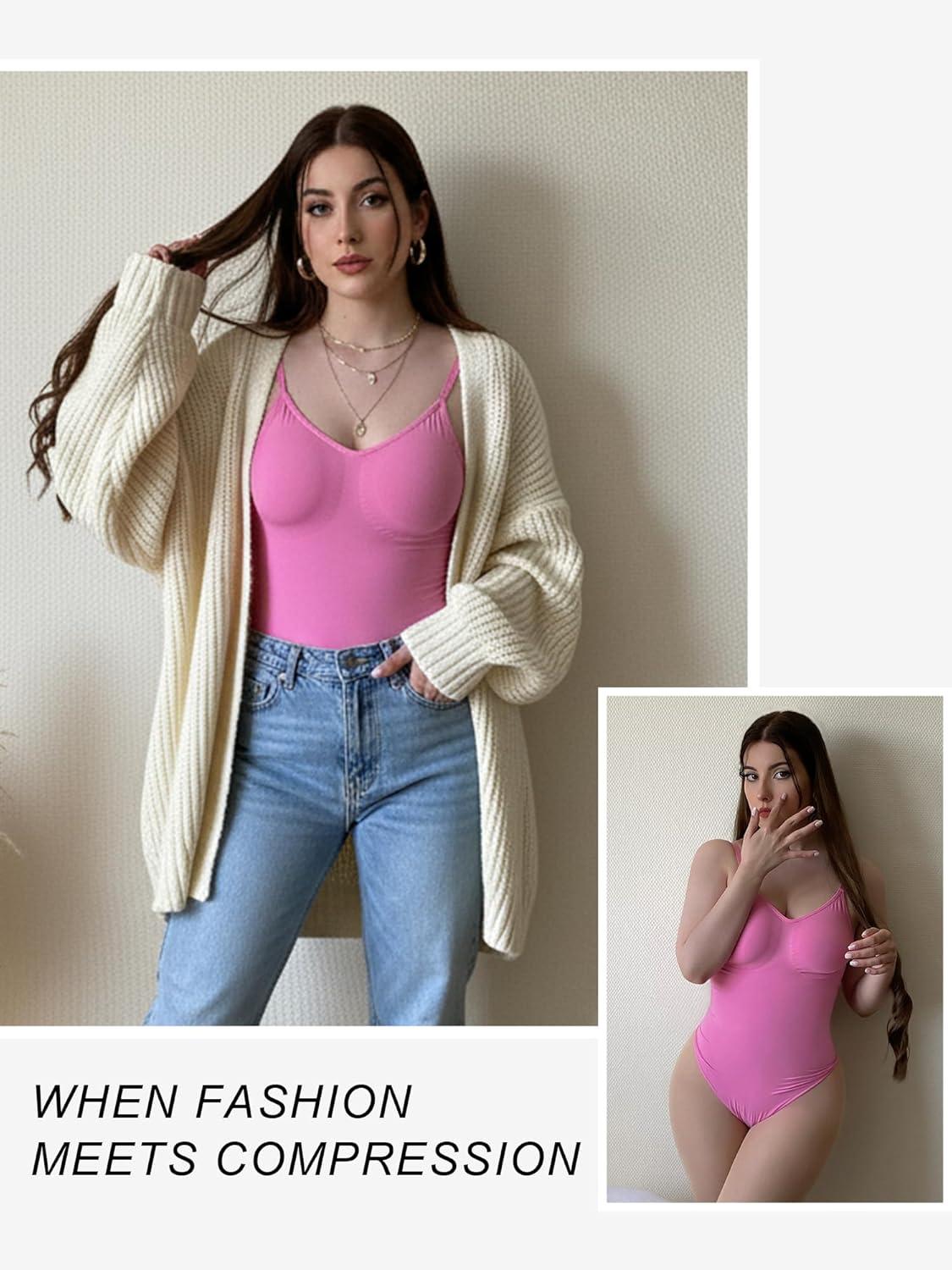 imageSHAPERX Womens Seamless Shapewear Bodysuit Tummy Control Body Shaper Waist Snatching Body SuitPink Thong