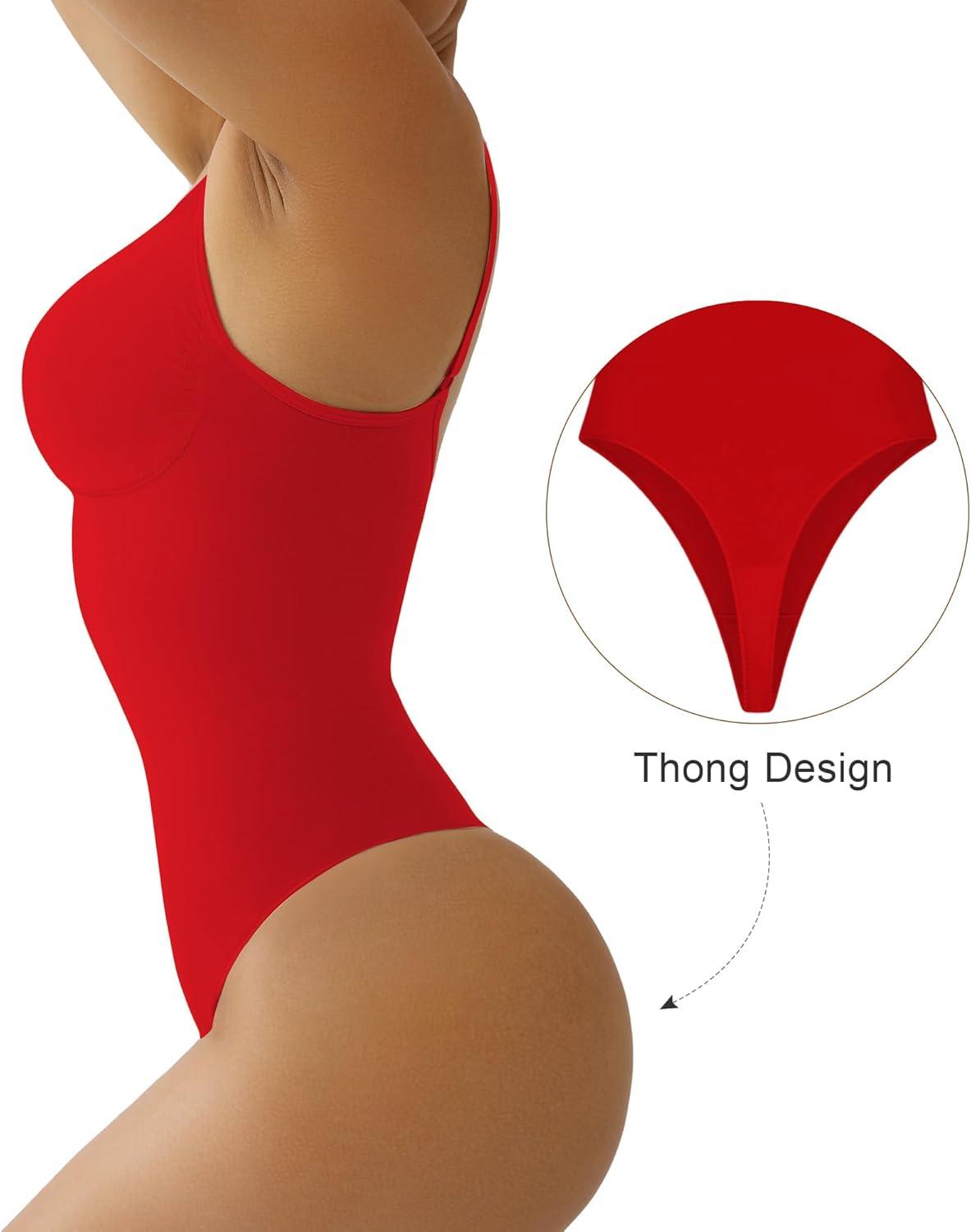 imageSHAPERX Womens Seamless Shapewear Bodysuit Tummy Control Body Shaper Waist Snatching Body SuitRed Thong
