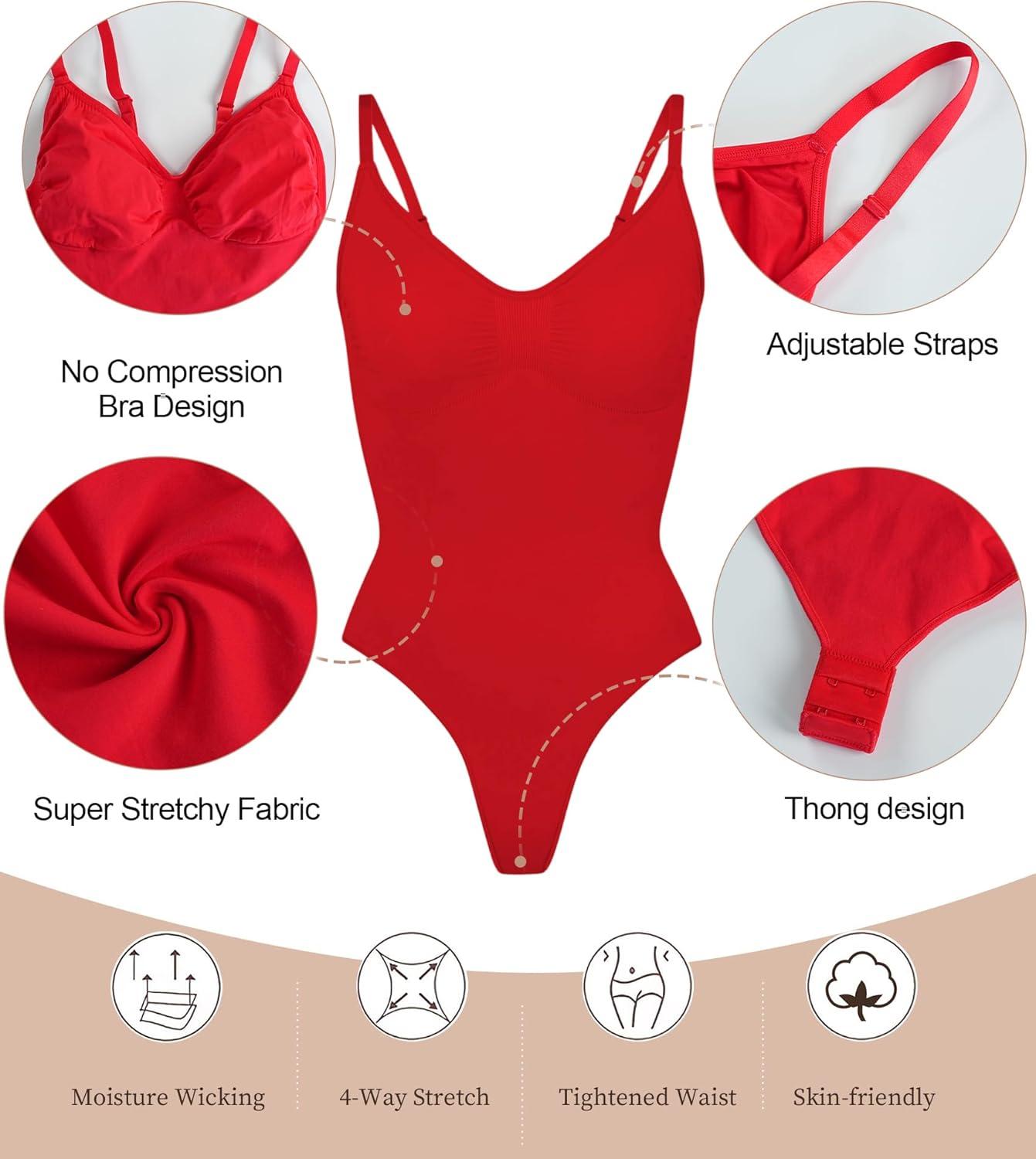 imageSHAPERX Womens Seamless Shapewear Bodysuit Tummy Control Body Shaper Waist Snatching Body SuitRed Thong