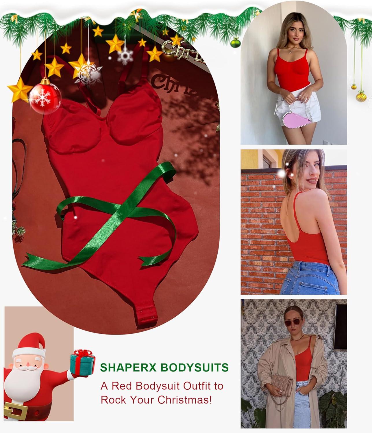 imageSHAPERX Womens Seamless Shapewear Bodysuit Tummy Control Body Shaper Waist Snatching Body SuitRed Thong