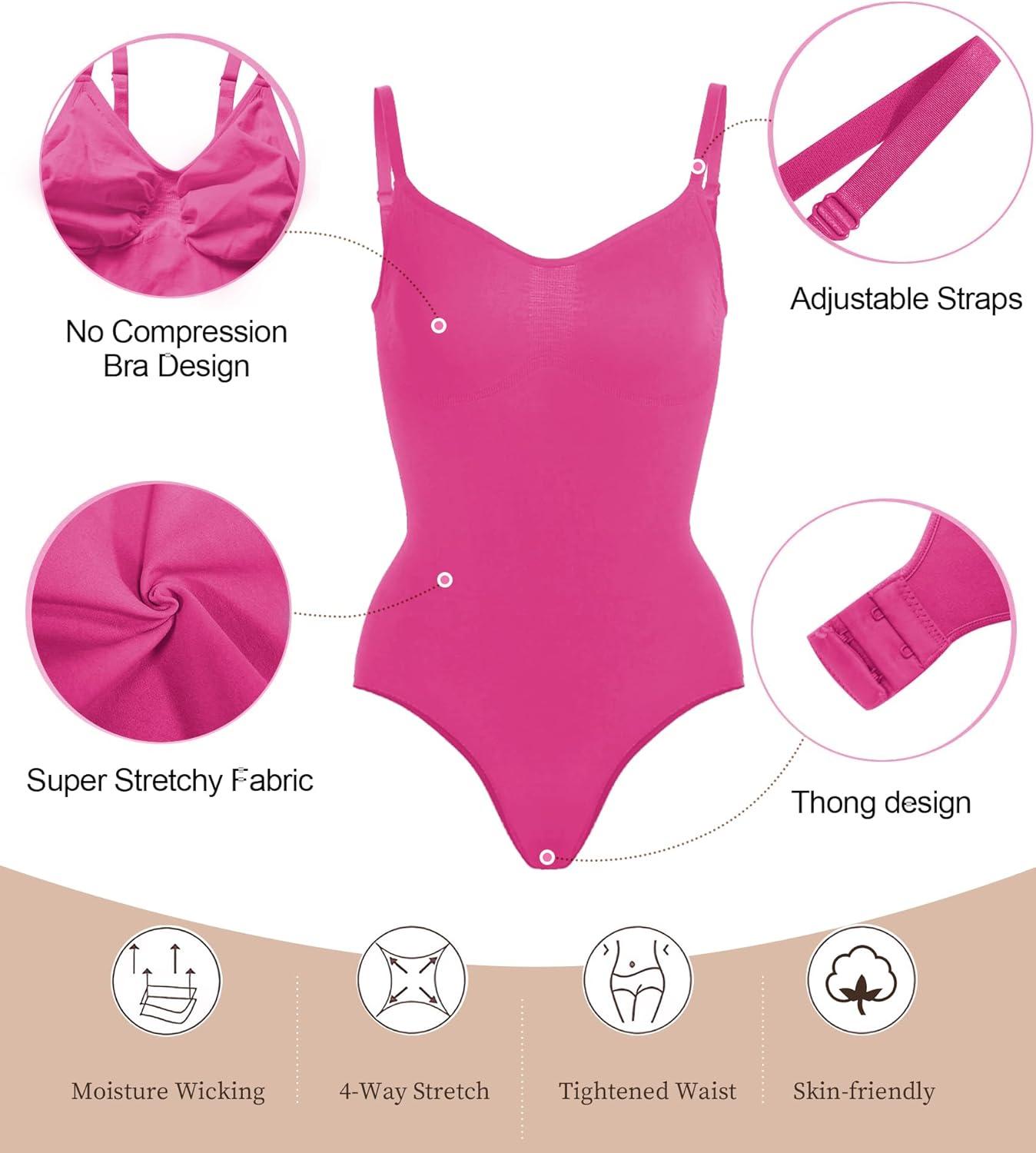 imageSHAPERX Womens Seamless Shapewear Bodysuit Tummy Control Body Shaper Waist Snatching Body SuitRose Red Thong