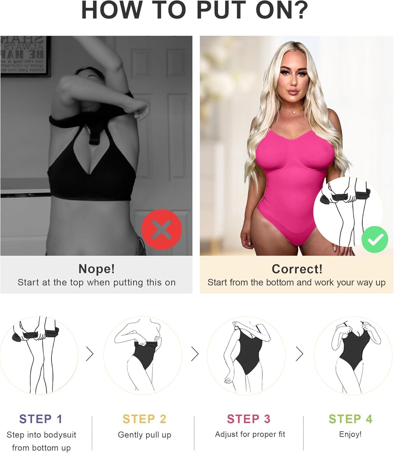 imageSHAPERX Womens Seamless Shapewear Bodysuit Tummy Control Body Shaper Waist Snatching Body SuitRose Red Thong