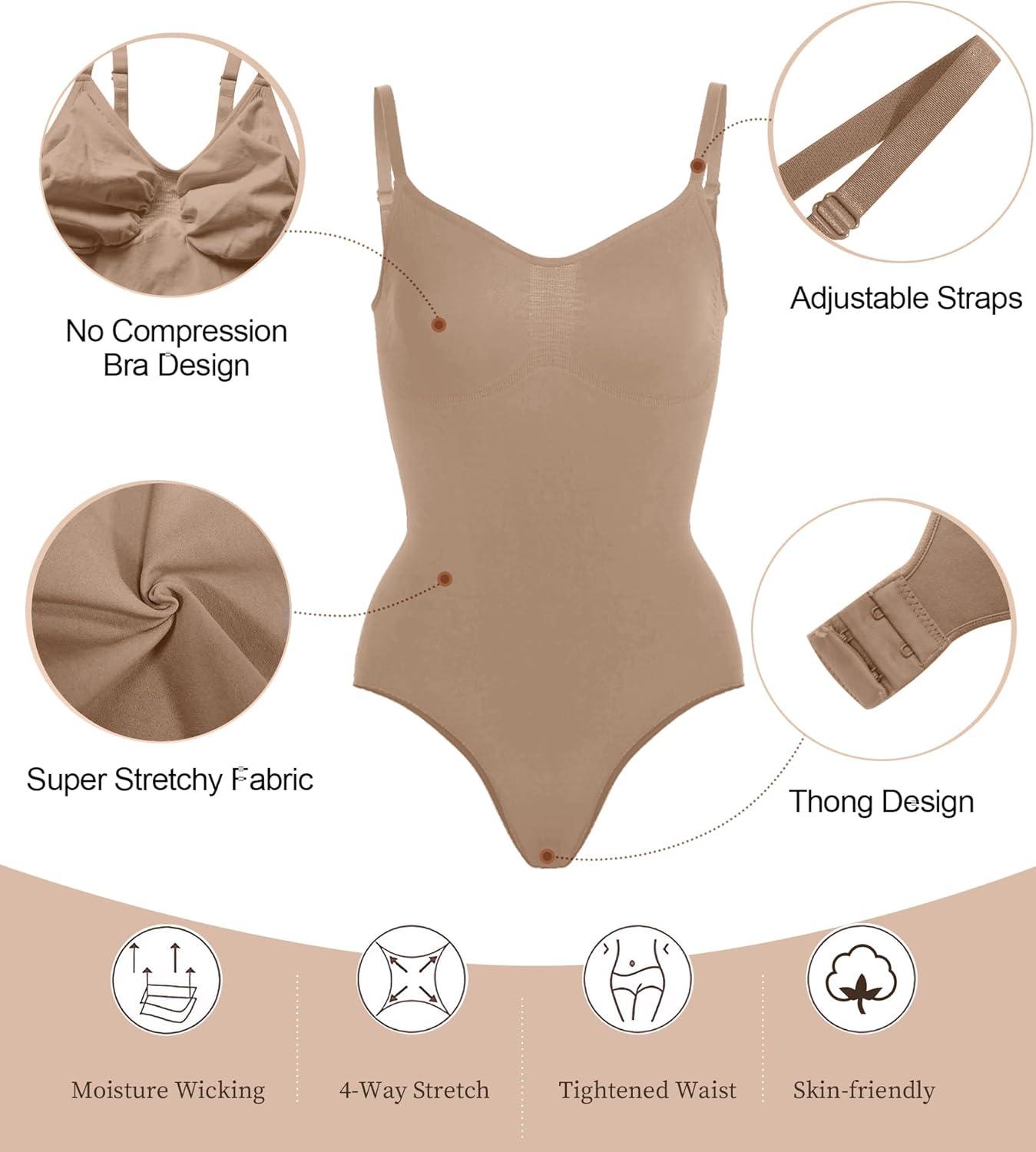 imageSHAPERX Womens Seamless Shapewear Bodysuit Tummy Control Body Shaper Waist Snatching Body SuitSienna Thong