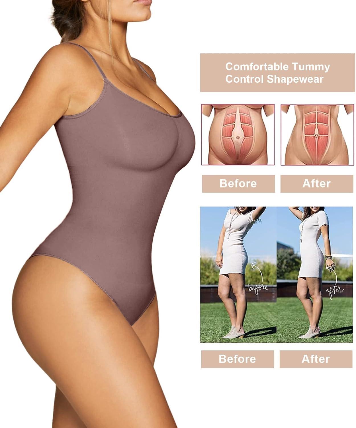 imageSHAPERX Womens Seamless Shapewear Bodysuit Tummy Control Body Shaper Waist Snatching Body SuitUmber Thong