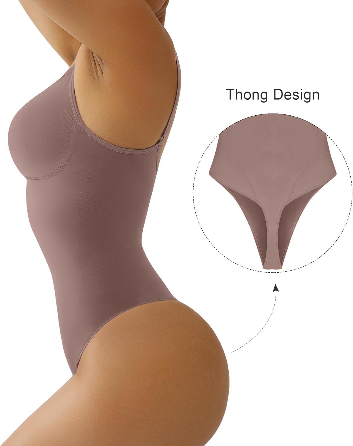 imageSHAPERX Womens Seamless Shapewear Bodysuit Tummy Control Body Shaper Waist Snatching Body SuitUmber Thong