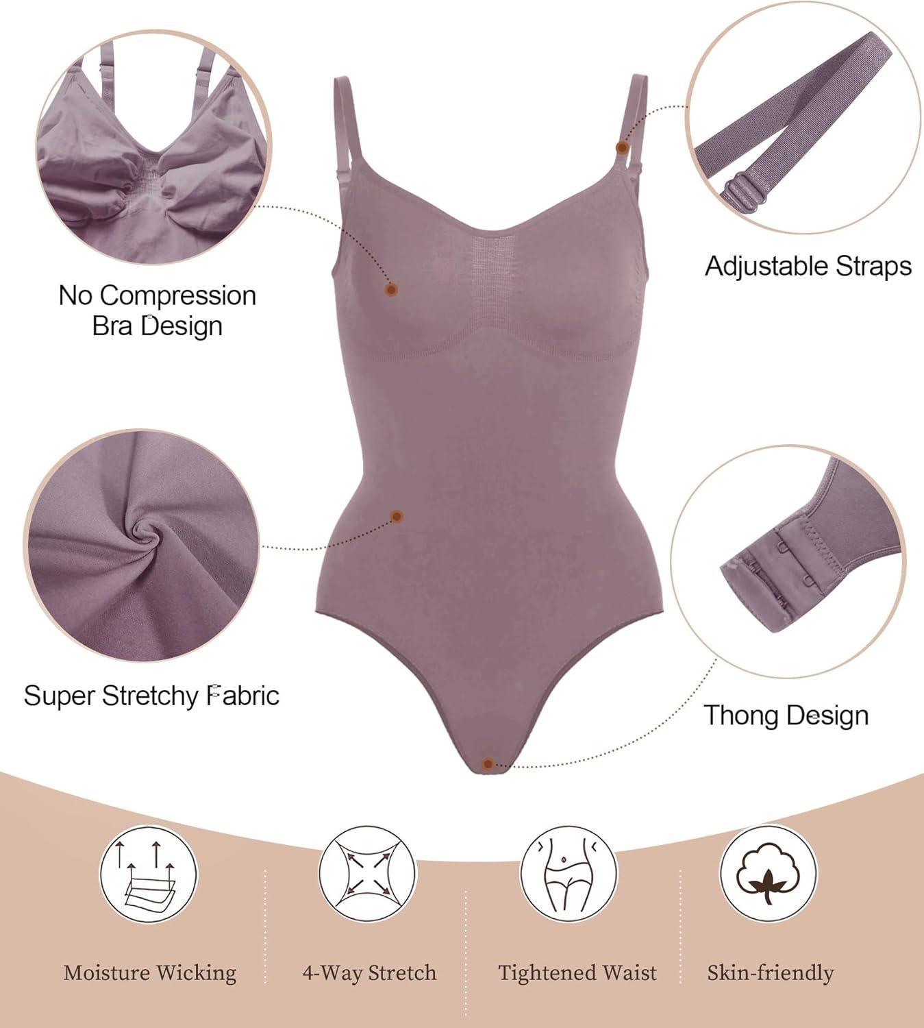 imageSHAPERX Womens Seamless Shapewear Bodysuit Tummy Control Body Shaper Waist Snatching Body SuitUmber Thong