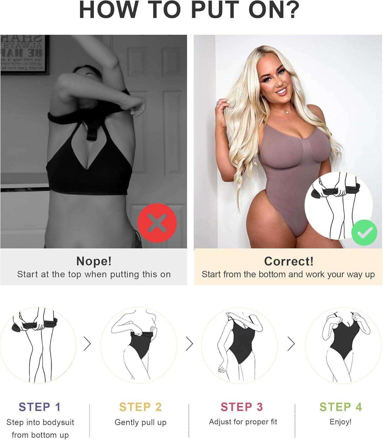 imageSHAPERX Womens Seamless Shapewear Bodysuit Tummy Control Body Shaper Waist Snatching Body SuitUmber Thong