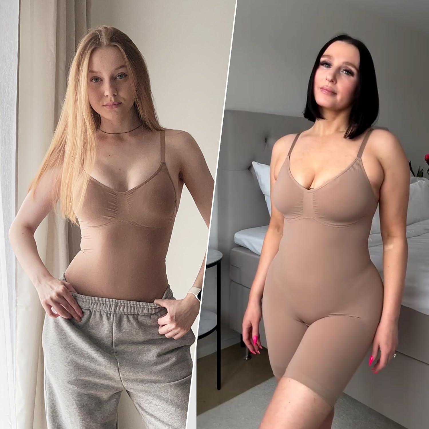 imageSHAPERX Womens Seamless Shapewear Tummy Control Bodysuit with Removable Pads Mid Thigh Body ShaperSienna Mid Thigh