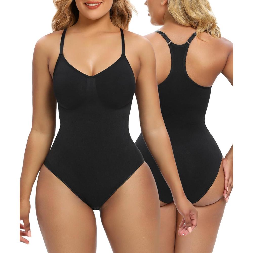 imageSHAPERX Bodysuit for Women Tummy Control Shapewear Racerback Seamless Body Shaper Tank TopBlack