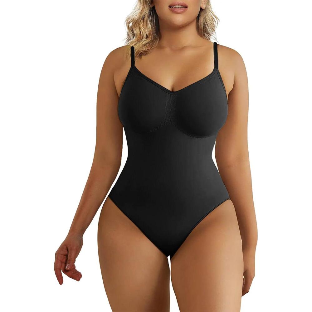 imageSHAPERX Womens Seamless Shapewear Bodysuit Tummy Control Body Shaper Waist Snatching Body Suit1black Thong