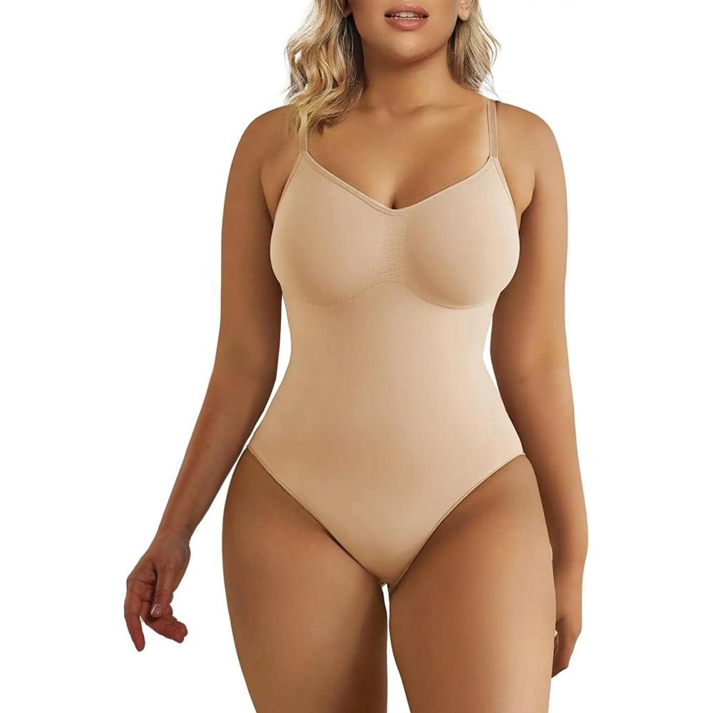 imageSHAPERX Womens Seamless Shapewear Bodysuit Tummy Control Body Shaper Waist Snatching Body SuitBeige Thong