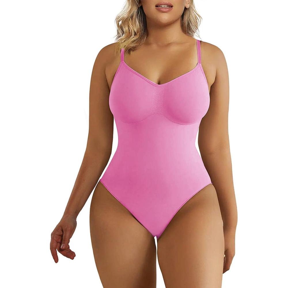 imageSHAPERX Womens Seamless Shapewear Bodysuit Tummy Control Body Shaper Waist Snatching Body SuitPink Thong