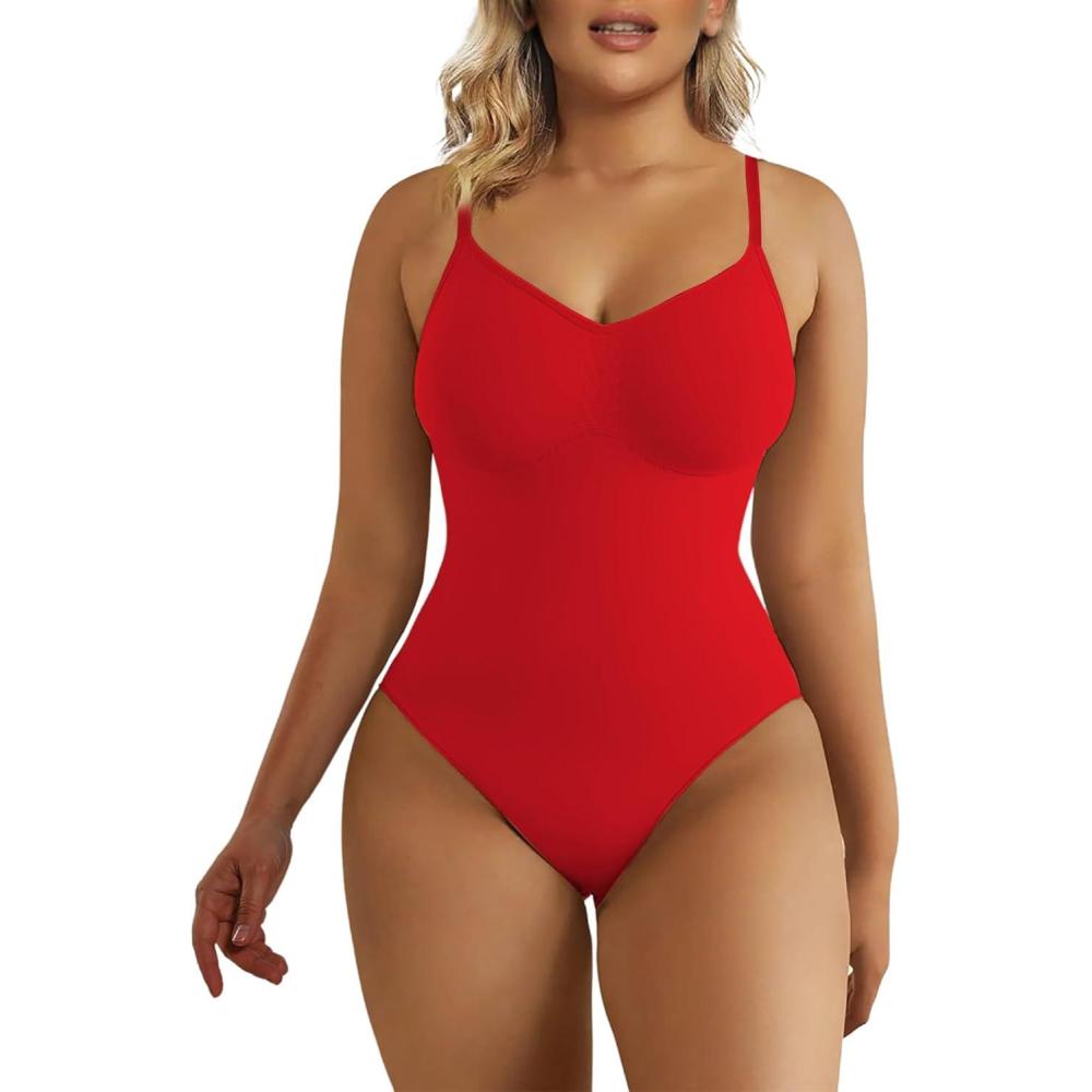 imageSHAPERX Womens Seamless Shapewear Bodysuit Tummy Control Body Shaper Waist Snatching Body SuitRed Thong
