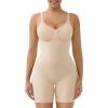 imageSHAPERX Womens Seamless Shapewear Tummy Control Bodysuit with Removable Pads Mid Thigh Body ShaperBeige Mid Thigh
