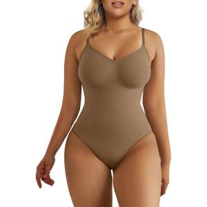 imageSHAPERX Womens Seamless Shapewear Bodysuit Tummy Control Body Shaper Waist Snatching Body SuitBrown Thong