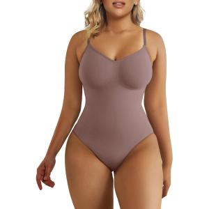 imageSHAPERX Womens Seamless Shapewear Bodysuit Tummy Control Body Shaper Waist Snatching Body SuitUmber Thong