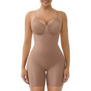 imageSHAPERX Womens Seamless Shapewear Tummy Control Bodysuit with Removable Pads Mid Thigh Body ShaperSienna Mid Thigh