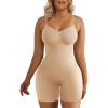 image:imageSHAPERX Womens Seamless Shapewear Bodysuit Tummy Control Body Shaper Waist Defining Body SuitBeige Mid Thigh
