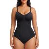 image:imageSHAPERX Womens Shapewear Bodysuit Bonded Tummy Control Panel Seamless Comfy Body Shaper With Targeted CompressionBlack