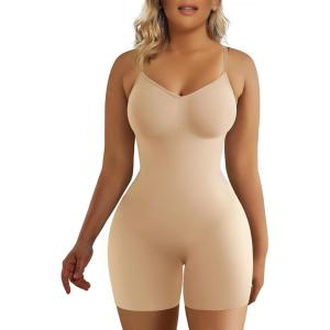 image:imageSHAPERX Womens Seamless Shapewear Bodysuit Tummy Control Body Shaper Waist Defining Body SuitBeige Mid Thigh