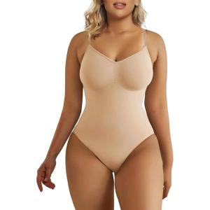 image:imageSHAPERX Womens Seamless Shapewear Bodysuit Tummy Control Body Shaper Waist Defining Body SuitBeige Thong