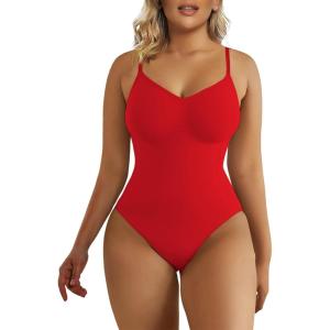 image:imageSHAPERX Womens Seamless Shapewear Bodysuit Tummy Control Body Shaper Waist Defining Body SuitRed Thong