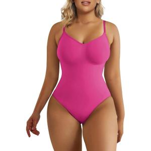 image:imageSHAPERX Womens Seamless Shapewear Bodysuit Tummy Control Body Shaper Waist Defining Body SuitRose Red Thong
