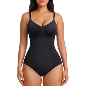 image:imageSHAPERX Womens Shapewear Bodysuit Bonded Tummy Control Panel Seamless Comfy Body Shaper With Targeted CompressionBlack