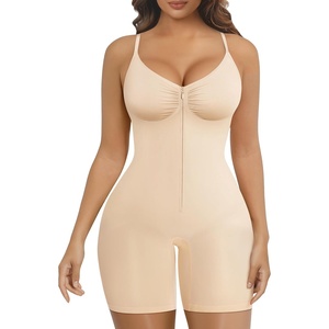 image:imageSHAPERX Womens Shapewear Bodysuit Tummy Control Seamless ZipUp Body Shaper Waist Defining SilhouetteBeige Shorts
