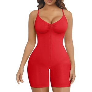 image:imageSHAPERX Womens Shapewear Bodysuit Tummy Control Seamless ZipUp Body Shaper Waist Defining SilhouetteRed Shorts