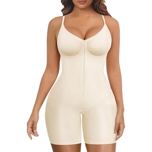 image:imageSHAPERX Womens Shapewear Bodysuit Tummy Control Seamless ZipUp Body Shaper Waist Defining SilhouetteWhite Shorts