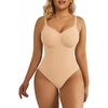 image:imageSHAPERX Womens Tummy Control Shapewear Thong Bodysuit Seamless Waist Snatching Body ShaperBeige Thong