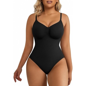image:imageSHAPERX Womens Tummy Control Shapewear Thong Bodysuit Seamless Waist Snatching Body ShaperBlack Thong