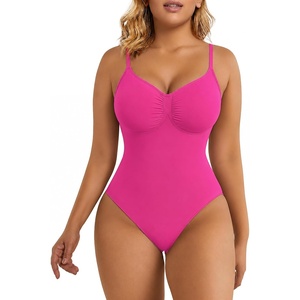 image:imageSHAPERX Womens Tummy Control Shapewear Thong Bodysuit Seamless Waist Snatching Body ShaperRose Red